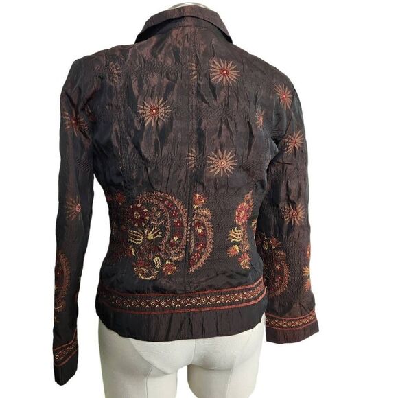 E.L.C.C. Embroidered Paisley Starburst button front blazer jacket brown bronze S - Picture 4 of 6